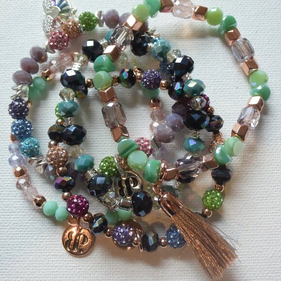 5 Stackable Beaded Bracelets; Bomb Party, Erimigh, and ? LIKE NEW Pls Read - Picture 1 of 14
